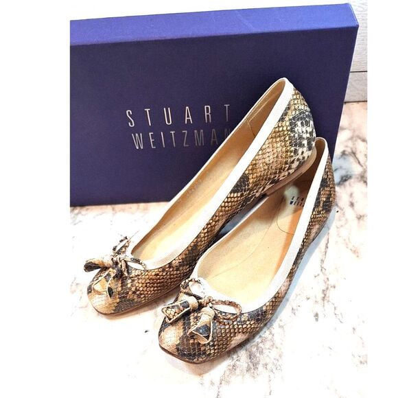 Stuart Weitzman Womens Leather Ballet Flats Gold Snake Size 7 - Picture 3 of 8